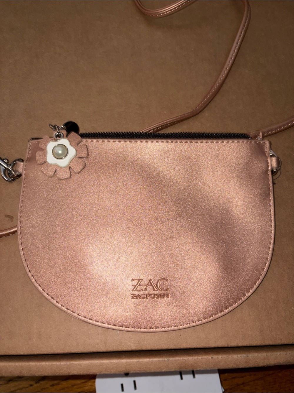 Zac Posen Beige/Tan Floral Charm Crossbody Bag 7.5 x 5.5